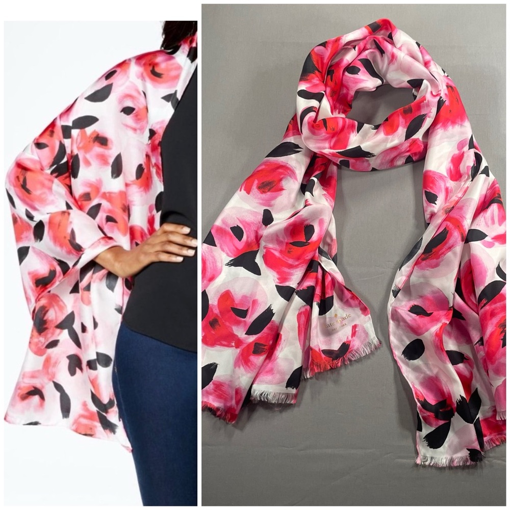 Kate Spade 100% SILK Pink Rose Garden Scarf / Wrap / Shawl